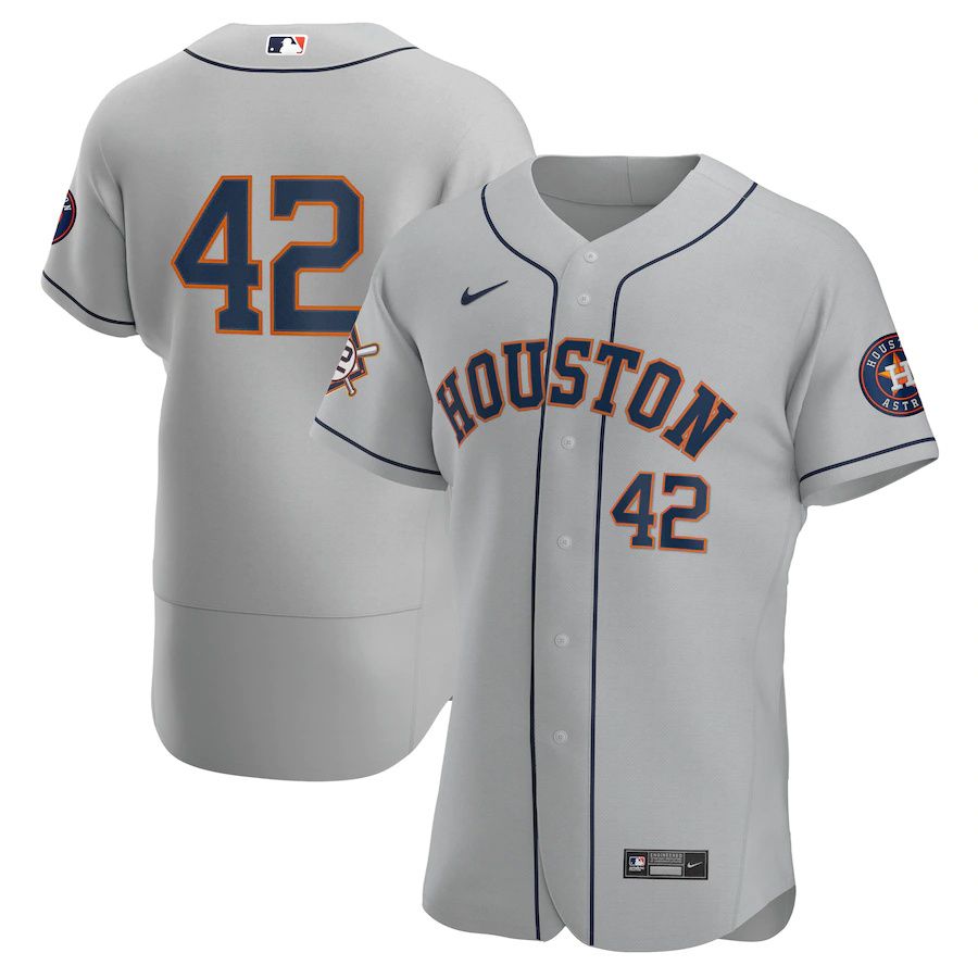Mens Houston Astros #42 Nike Gray Road Jackie Robinson Day Authentic MLB Jerseys